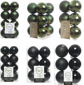 Kerstversiering kunststof kerstballen kleuren mix zwart/donkergroen 4-6-8 cm pakket van 68x stuks