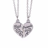Bixorp Friends BFF Ketting voor 2 met Zilverkleurig Hartje - Vriendschapsketting Meisjes - Best Friends Ketting Vriendschap Cadeau voor Twee
