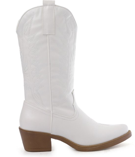 SmileFavorites® Dames Cowboylaarzen met Hak - Imitatieleer - Wit - Maat 41