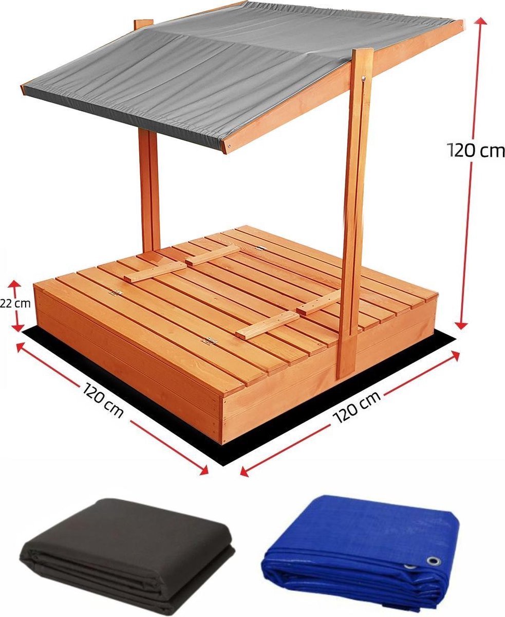 Afsluitbare Zandbak met Dak 120x120 cm – Gecertificeerd & Geïmpregneerd Hout | Incl. AFDEKZEIL, GRONDDOEK & Montagevideo | Voor 1-2 Kinderen | Grijs — afbeelding 14