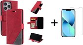 Book Case Apple iPhone 13 Pro Max | Hoogwaardig PU Leren Hoesje | Lederen Wallet Case | Luxe Uitstraling | Telefoonhoesje | Pasjeshouder | Portemonnee | Rood + 1x Screenprotector