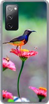 Geschikt voor Samsung Galaxy S20 FE hoesje - Close-up van een kolibrie op roze bloemen - Siliconen Telefoonhoesje
