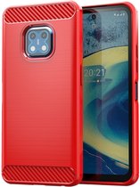 Nokia XR20 Hoesje - MobyDefend TPU Gelcase - Geborsteld Metaal + Carbonlook - Rood - GSM Hoesje - Telefoonhoesje Geschikt Voor: Nokia XR20