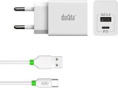 Durata Oplader 20W PD - Snellader - QC3.0 Fast Charger - USB C oplader - Geschikt voor elk apparaat - Beschikt over 2 uitgangen -  iPhone oplader - iPad oplader - Samsung oplader -