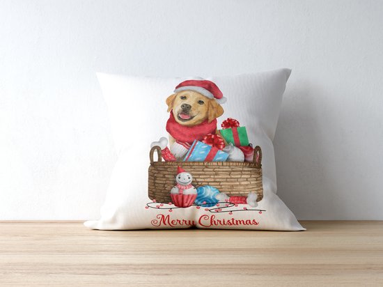 Sierkussen - Kerst Kussen Met Afbeelding:golden Retriever Merry Christmas | Kerst Decoratie | Kerst Versiering | Grappige Cadeaus | Geschenk | Sierkussen