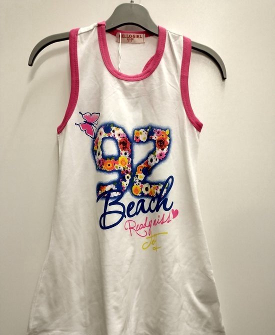 Meisjes jurk Beach roze wit blauw Maat 92/98 strandjurk