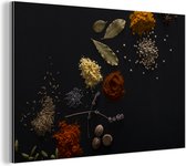 Décoration murale Métal - Peinture Aluminium Industriel - Herbes - Zwart - Épices - Cuisine - Cuisson - 90x60 cm - Dibond - Photo sur aluminium - Décoration murale industrielle - Pour le salon/chambre