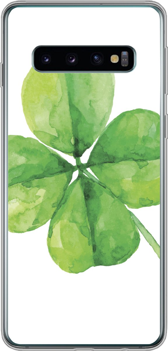 Telefoonhoesje Geschikt voor Samsung Galaxy S10 hoesje - Klavertje Vier - Waterverf - Plant - Siliconen Telefoonhoesje Telefoonhoesje