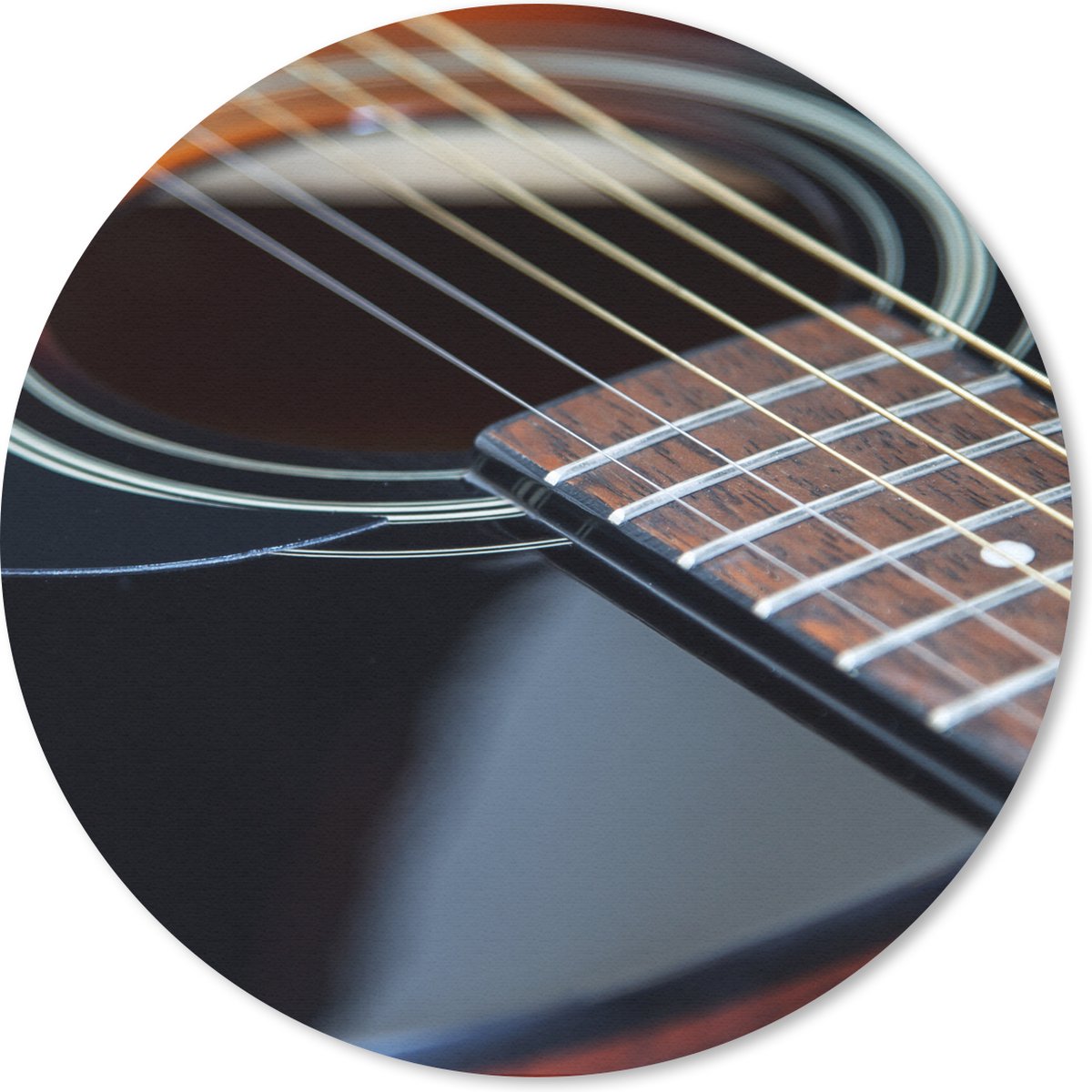 Muismat - Mousepad - Rond - zwart met bruine akoestische gitaar - 50x50 cm - Ronde muismat