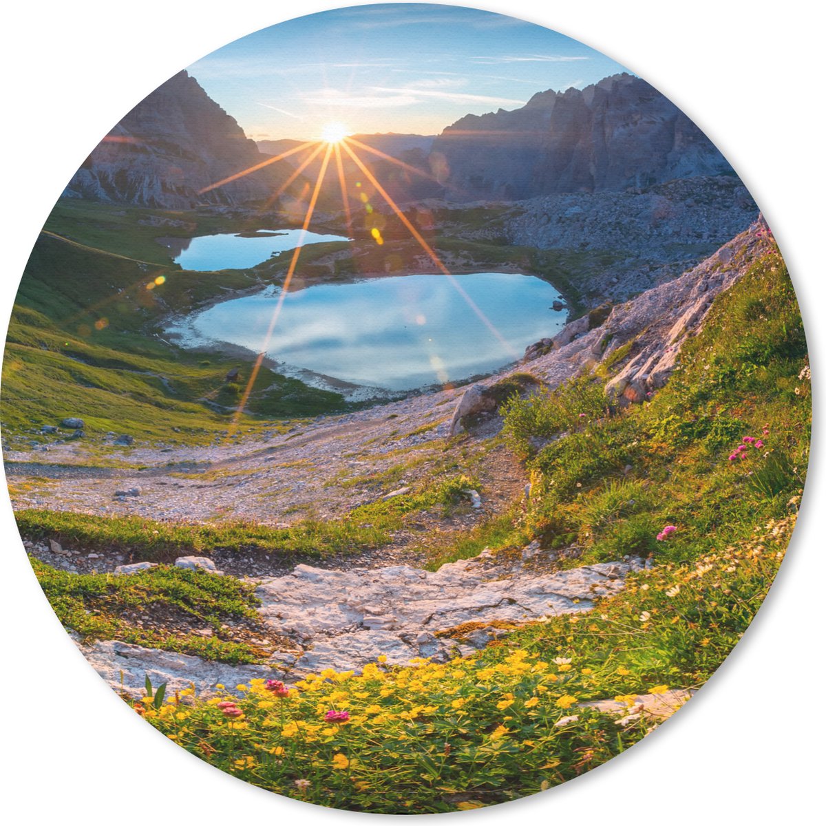 Muismat rond 40x40 cm - Mousepad Alpen - Meer - Zon - Ronde muismatten