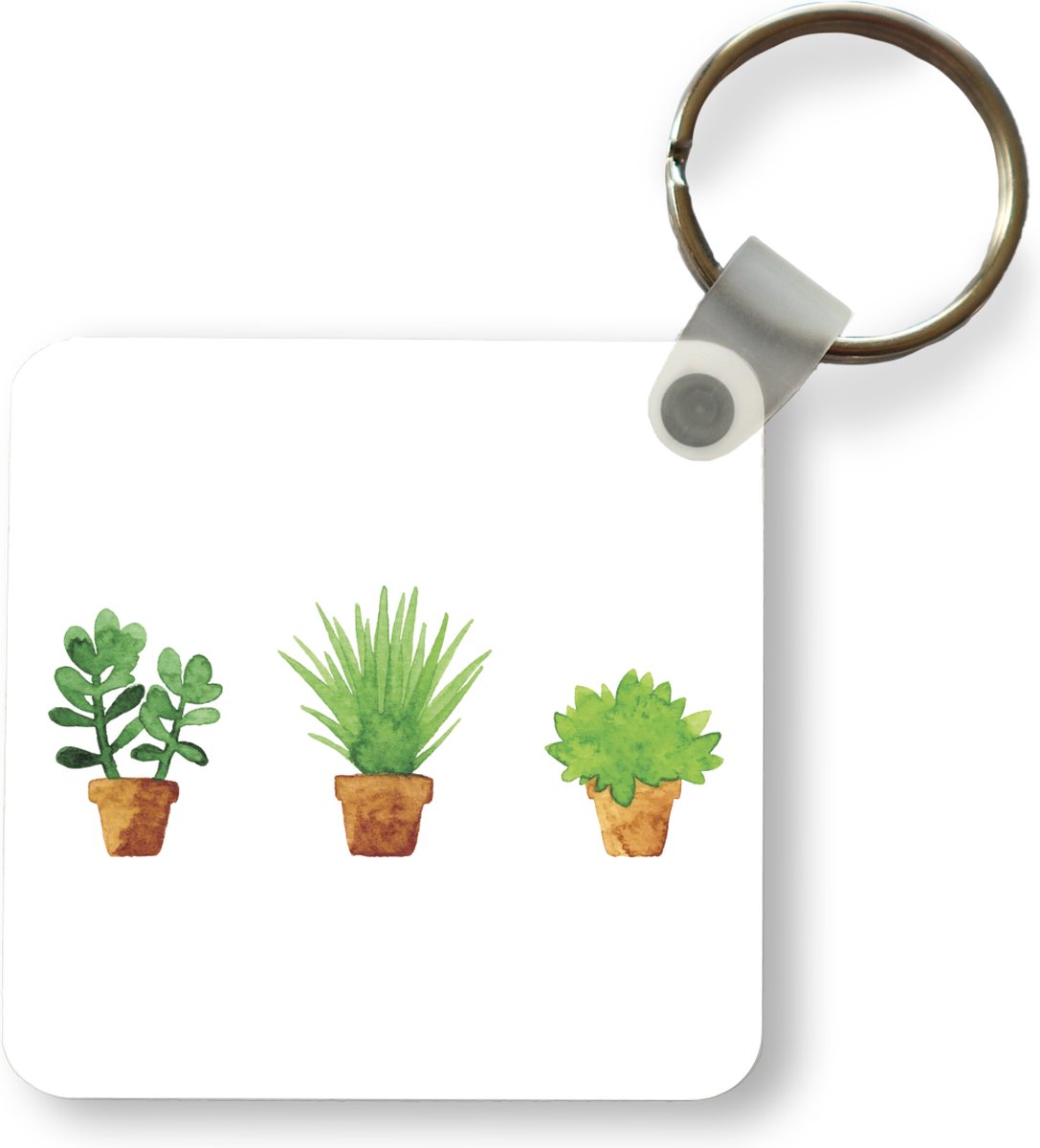 Sleutelhanger - Uitdeelcadeautjes - Bloempot - Waterverf - Planten - Plastic