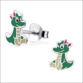 Aramat jewels ® - Oorbellen krokodil zilver kinderen groen 7mm
