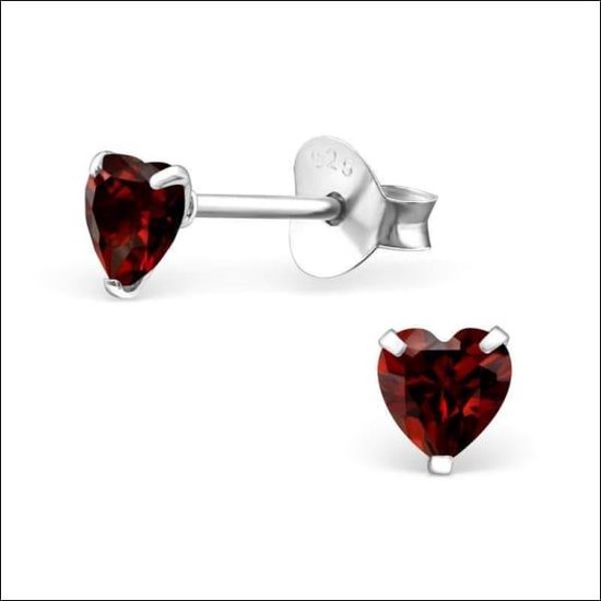 Aramat jewels ® - Kinder oorbellen hartje zirkonia 925 zilver rood 4mm
