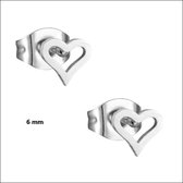 Aramat jewels ® - Stalen open hartjes oorbellen zilverkleurig zweerknopjes staal 6mm
