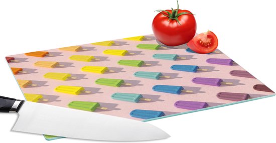Glazen Snijplank - 28x20 - Ijsjes met regenboog kleur - Snijplanken