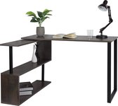 Luxury Buy® hoekbureau-computertafel-schrijftafel- met legplanken- L-vorm -180° draaibaar-zwart-donkerbruin