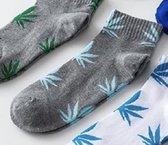 Wiet enkelsokken - Cannabis enkelsokken - Wietsokken - Cannabissokken - grijs-lichtblauw - Unisex Enkelsokken - Maat 36-45