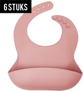Set silicone slabbetjes roze - 6 stuks waterdichte baby slabbetjes - zachte slab met opvangbakje - Unisex slabbers