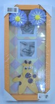 fotolijst oranje/lila, "giraf" kinderkamer, 31 x 15 cm, plaats voor 2 foto's, hout