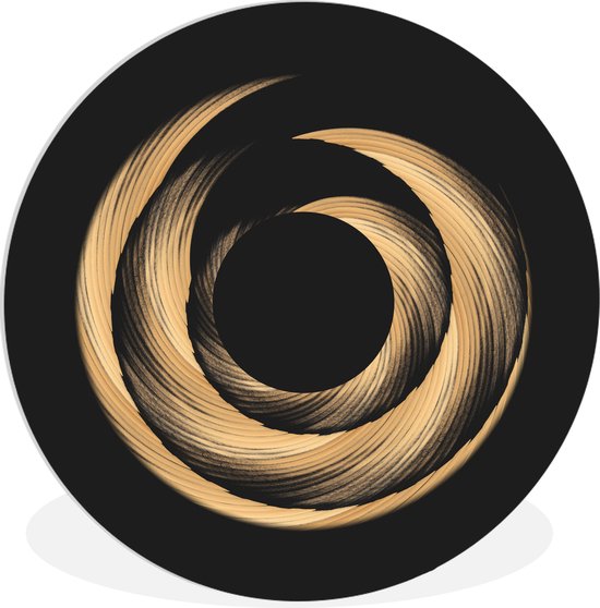 WallCircle - Wandcirkel ⌀ 30 - Goudgekleurde spiraal van penseelstreken - Ronde schilderijen woonkamer - Wandbord rond - Muurdecoratie cirkel - Kamer decoratie binnen - Wanddecoratie muurcirkel - Woonaccessoires