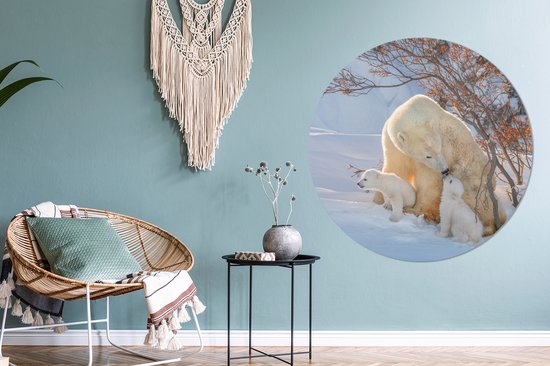 WallCircle - Wall Circle - Wall Circle Indoor - Ours Polaire avec ses petits dans la neige - 150x150 cm - Décoration murale - Peintures Ronds