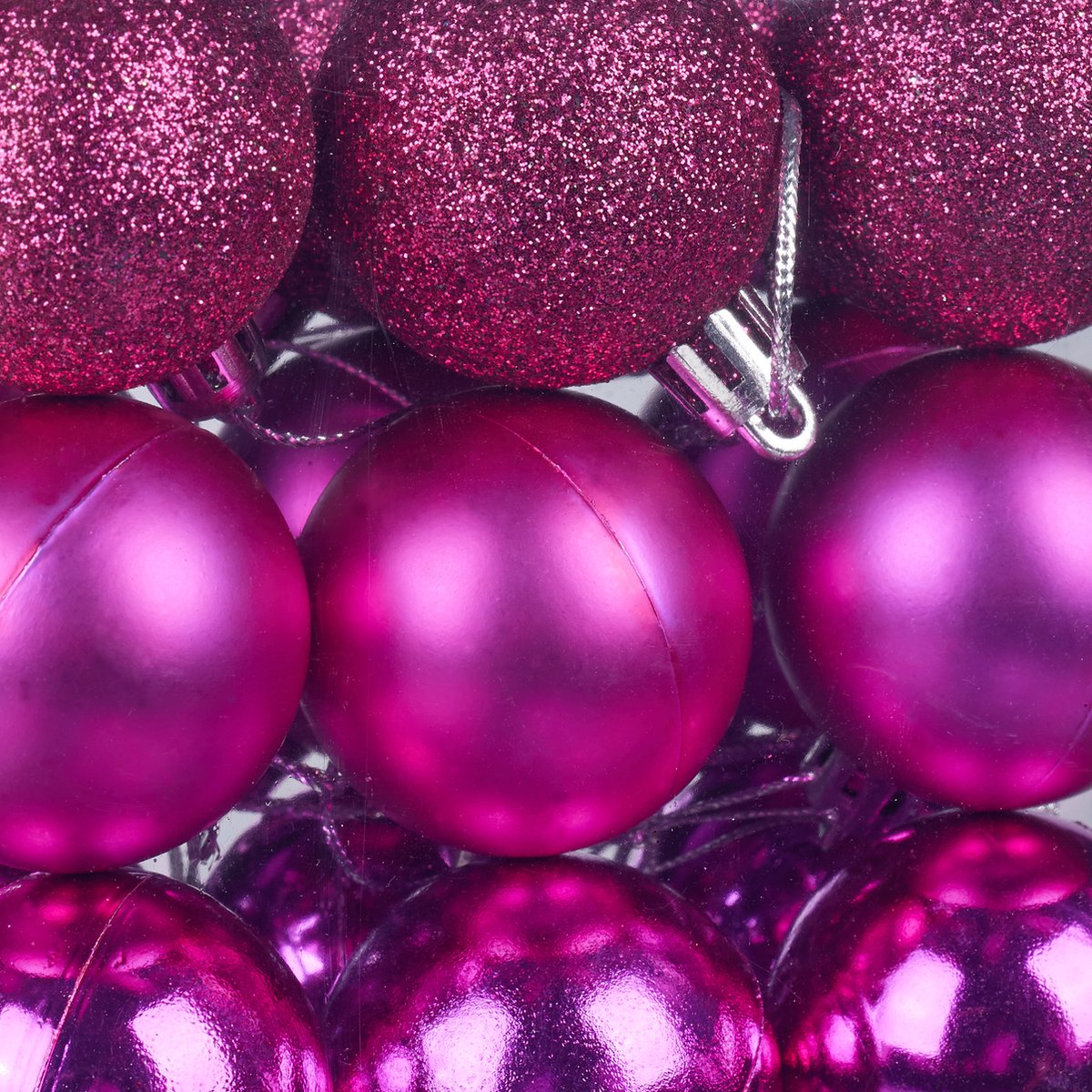 kerstballen - set van 100 - mat - glanzend - glitters - plastic - ∅ 3, 4 & 6 cm - paars-roze – foto 6