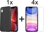 iParadise iPhone XR hoesje zwart siliconen case cover - 4x iPhone XR Screenprotector Glas