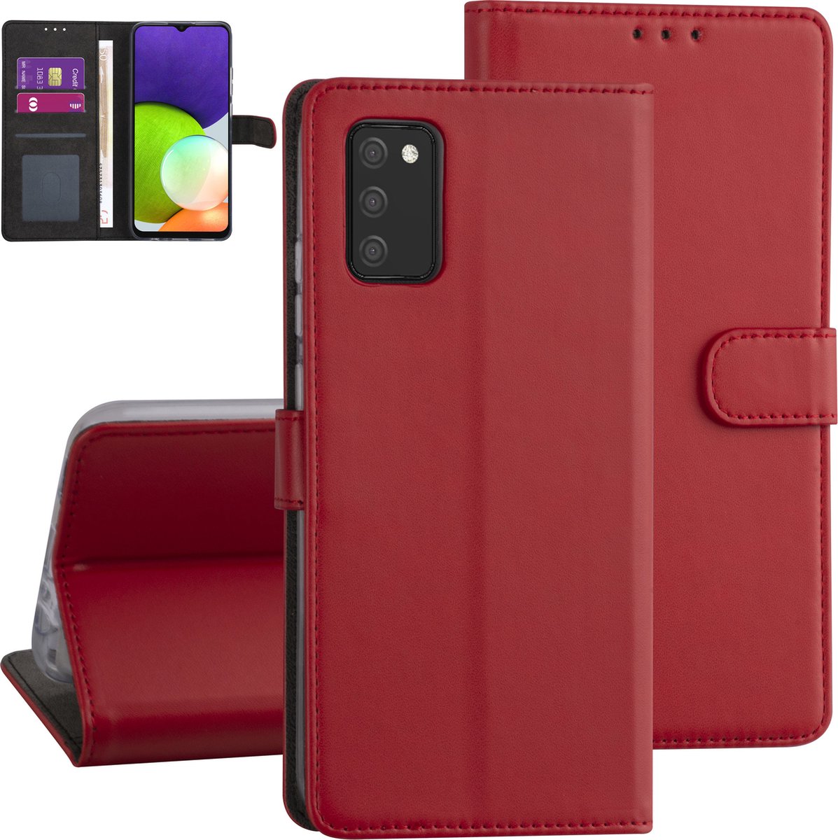 Rood hoesje voor Samsung Galaxy A03s - Booktype hoesje - Pasjeshouder - Magneetsluiting
