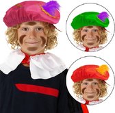 3x Piet barret roze/paars en groen/paars rood/geel kids - Pieten veer muts sinterklaas feest