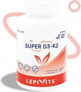 Super D3+K2 | 60 plantaardige capsules | Vitaminen MK7 + D3 2000UI | Optimaliseert Bot-en Hartgezondheid | Made in Belgium | LEPIVITS