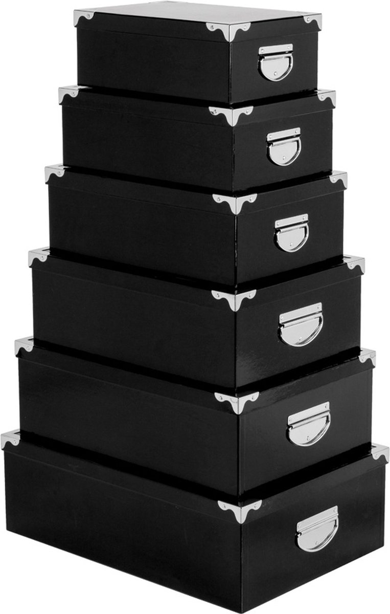 Five® Opbergdozen zwart 6 stuks - 160314B - Stapelbaar & Met deksel