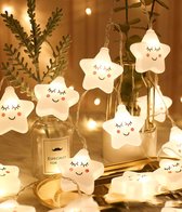 Lichtsnoer Smiley Sterren | 10 lampjes op batterij | Perfect voor de kinderkamer, kinderfeestjes of kerst | Lichtslinger LED | Partyverlichting | Nachtlampje baby | Slinger babykamer