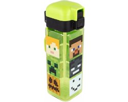 Minecraft Characters - Vierkante Drinkfles / Drinkbeker met Safety Lock en Draagring- 550 ml - BPA-vrij