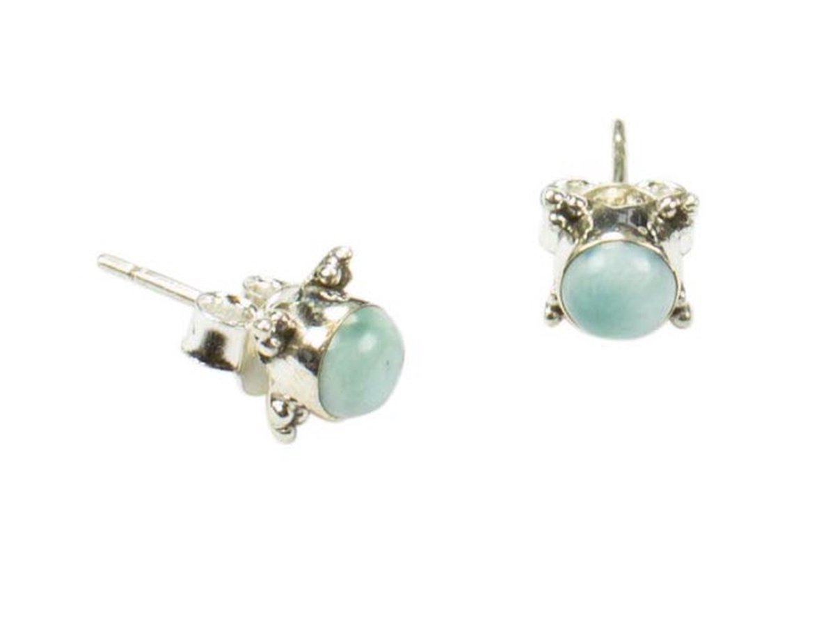 Zilveren knop oorbellen Larimar 925 zilver