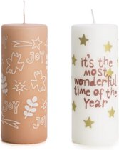 2 x Kerst Stompkaarsen Rustik Lys - Luxe Kerstkaarsen - Skin Lichtroze Goud Groen Plum - 6 x 15 cm - Set van 2 Kaarsen - Joy - Most Wonderful Time