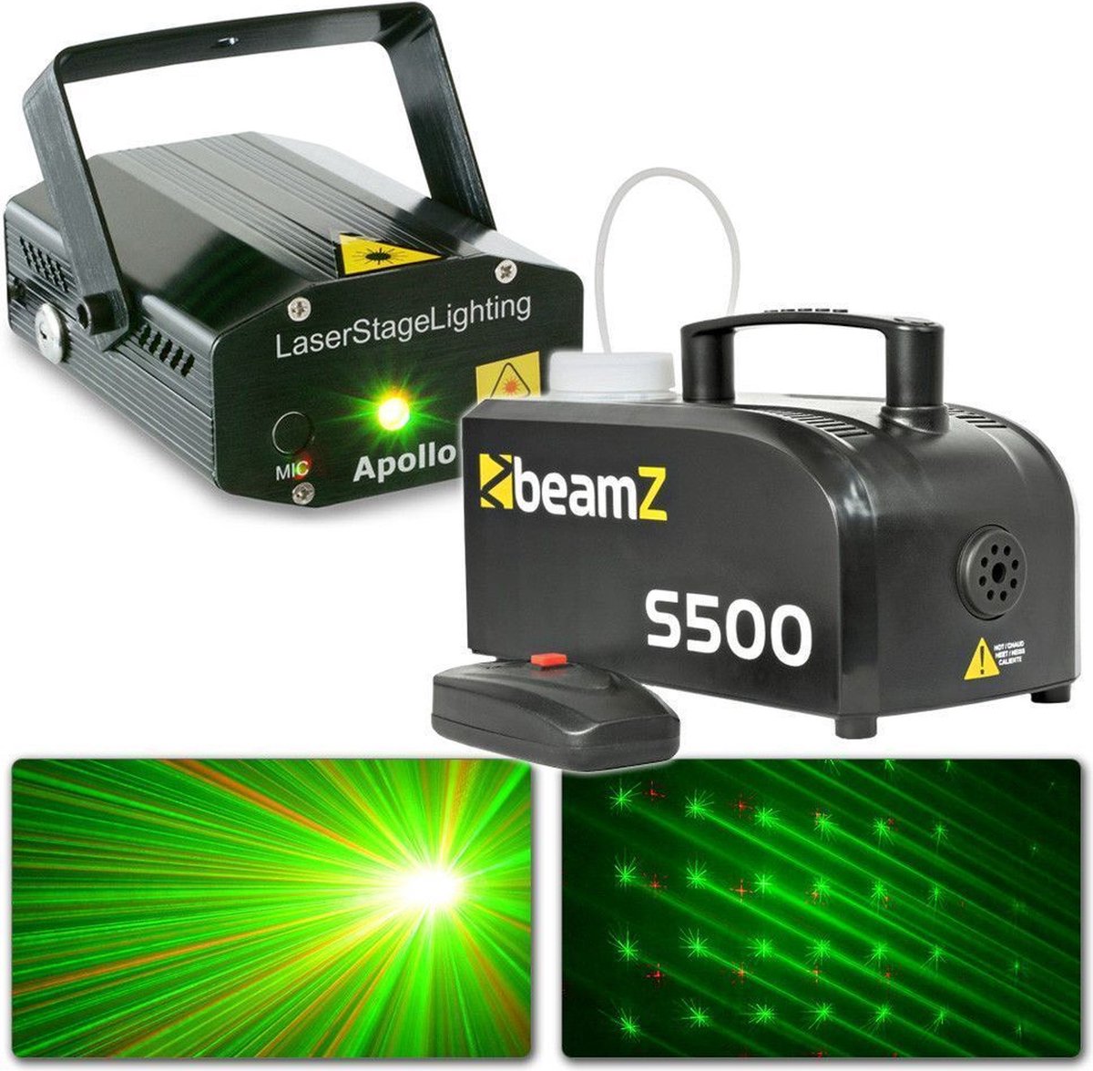 Rookmachine met Afstandsbediening en Disco Laser Rood en Groen - BeamZ S500 - 500W - Incl Rookvloeistof - BeamZ