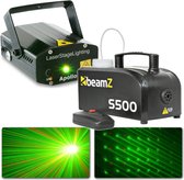 Effet de lumière laser avec machine à fumée - Jeu de lumière BeamZ avec machine à fumée S500 et laser Apollo rouge / vert