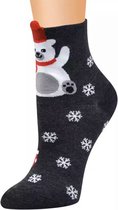 Kerstthema sokken - Winterthema sokken - Kerstsokken - Grijs - Beer - Unisex maat 36 - 41