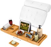 YONO Badplank met Badkussen voor in Bad Uitschuifbaar – Multifunctioneel Bamboe Badrekje Verstelbaar met Nekkussen – Hout en 4D Mesh - 2 in 1
