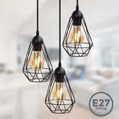 B.K.Licht - Metalen Hanglampen - zwart - voor binnen - industriële - met 3 lichtpunten - eetkamer - pendellamp - Ø29cm - l:135cm - E27 fitting - excl. lichtbronnen