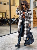 MKL - Dames vest - Warm winter vest/Plaid - Dames blouse - Vrouwen Lange bijna Jas casual Wollen Jas - Wol flanel kleding - Casual bovenkleding - langvest - Geruit zwart/grijs parka - Maat S