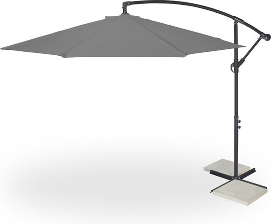 zweefparasol met voet - Ø 300 cm - met hoes en zwengel - draaibaar - kruisvoet - grijs