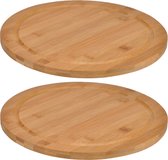 Set de 2 planche à pain/planche de service/planche à découper en bambou ronde 25 cm - Planche à découper avec rainure de jus - Assiette petit déjeuner