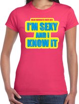 Foute party I m sexy and i know it verkleed/ carnaval t-shirt roze dames - Foute hits - Foute party outfit/ kleding XS