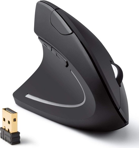 ErgoSupply SR150L Ergonomische Draadloze Muis - Linkshandig - Extra Stille Computermuis - Draadloos met USB ontvanger - Voor Laptop of Computer - Wireless Mouse - Ergonomisch - Zwart