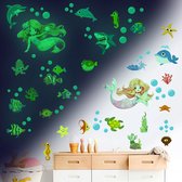 Glow In The Dark Underwater World/oceaanvis/zeemeermin/haai/cartoon muurstickers fluorescerende stickers kinderkamer decoratie stickers 21×30CM*4