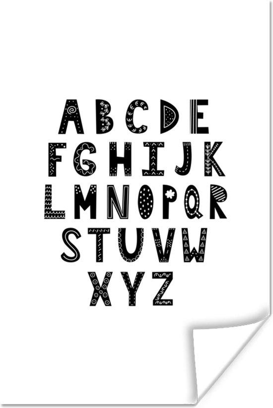 Poster Illustratie alfabet zwarte letters op een witte achtergrond - 60x90 cm
