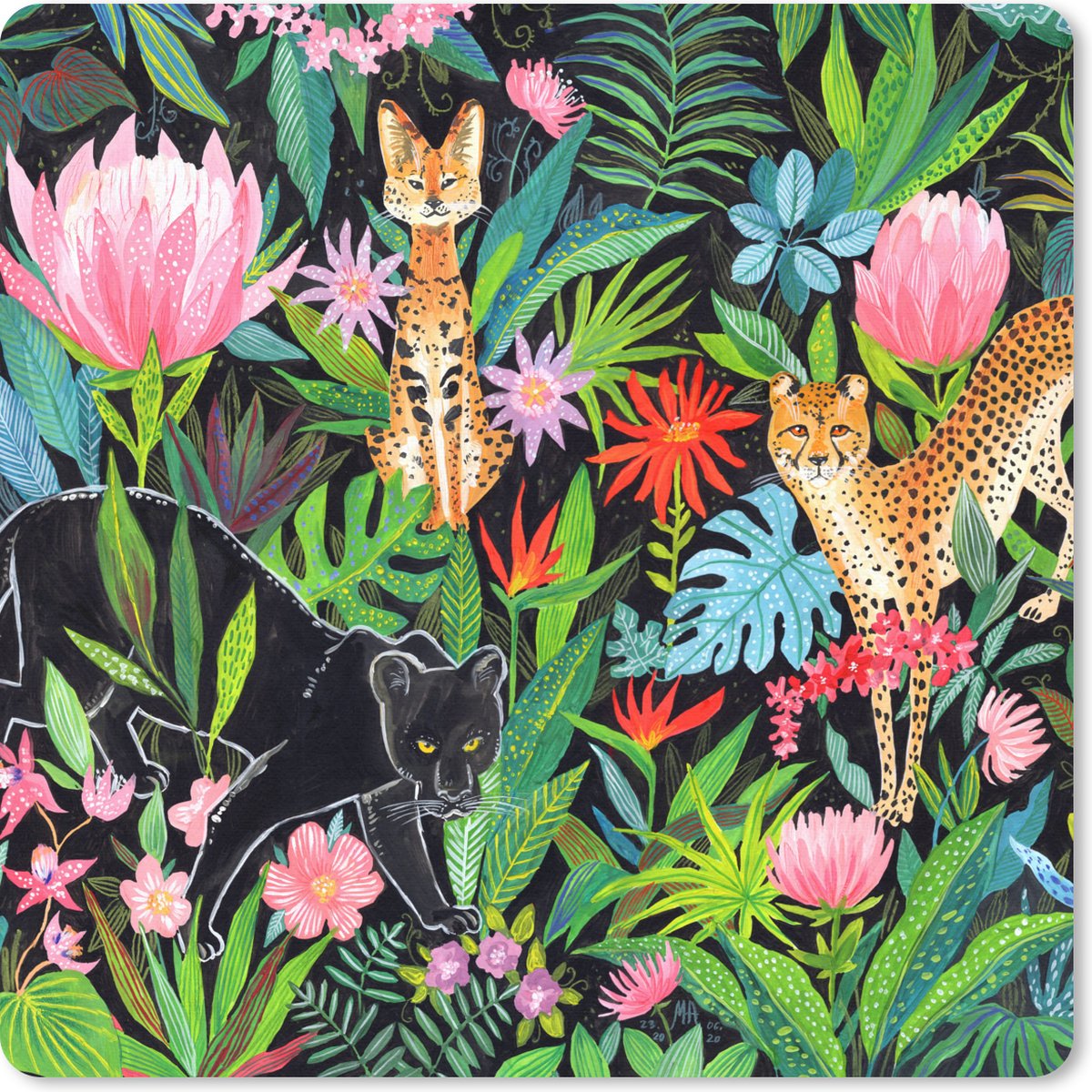 Muismat 30x30 cm - Mousepad Jungle - Dieren - Bladeren - Bloemen - Muismatten