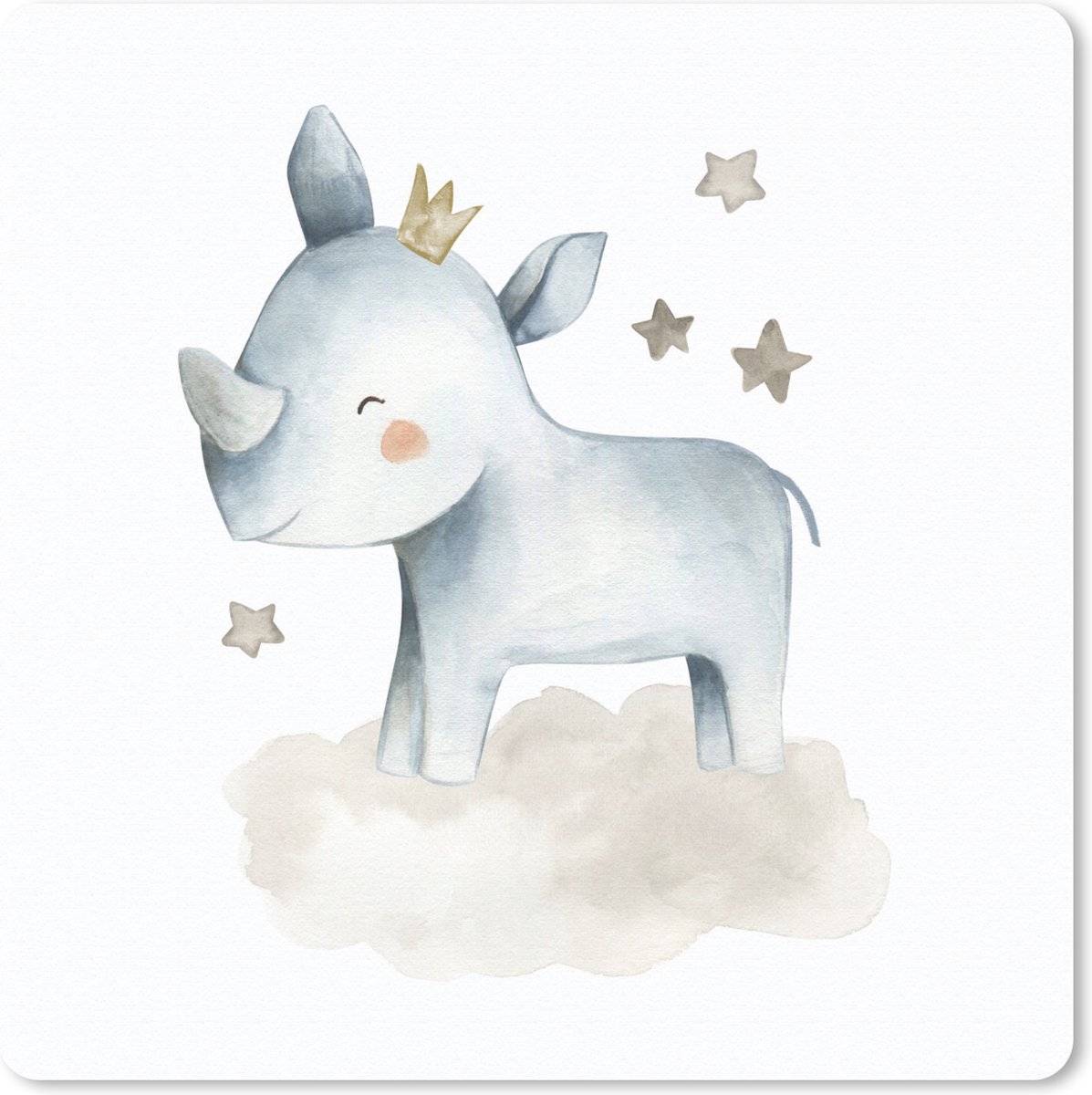 Muismat 20x20 cm - Mousepad Neushoorn - Sterren - Wolk - Muismatten