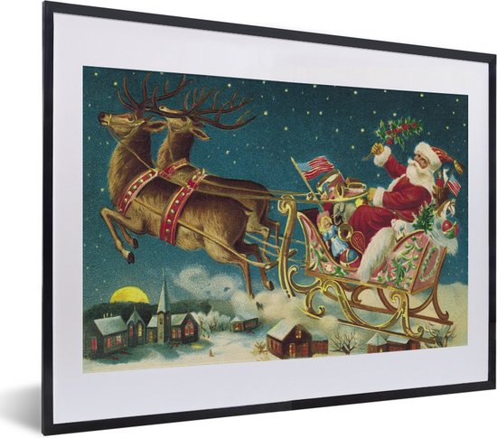 Fotolijst incl. Poster - Kerstmis - Winter - Vintage - 40x30 cm - Posterlijst - Kerstmis Decoratie - Kerstversiering - Kerstdecoratie Woonkamer - Kerstversiering - Kerstdecoratie voor binnen - Kerstmis